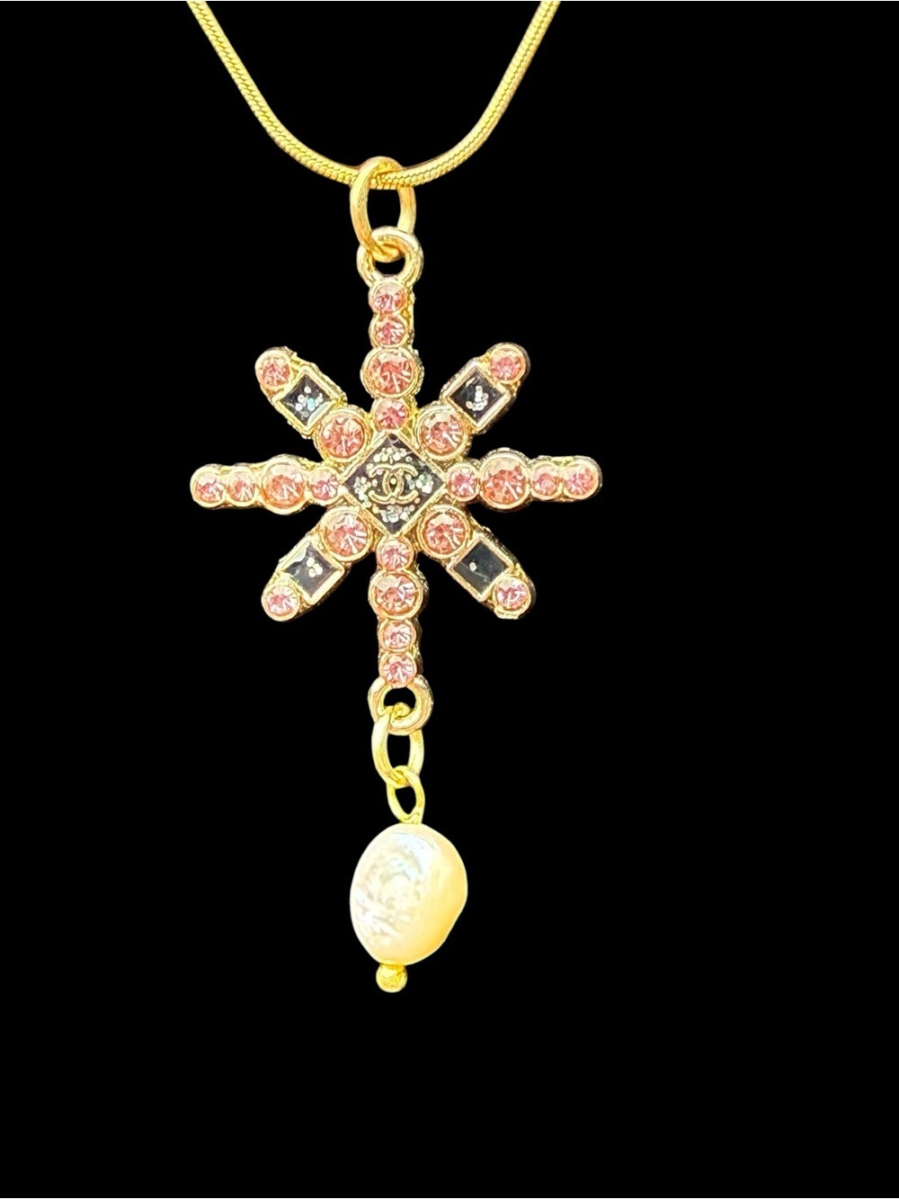 Gold-Tone Pink Crystal Starburst Pendant Necklace